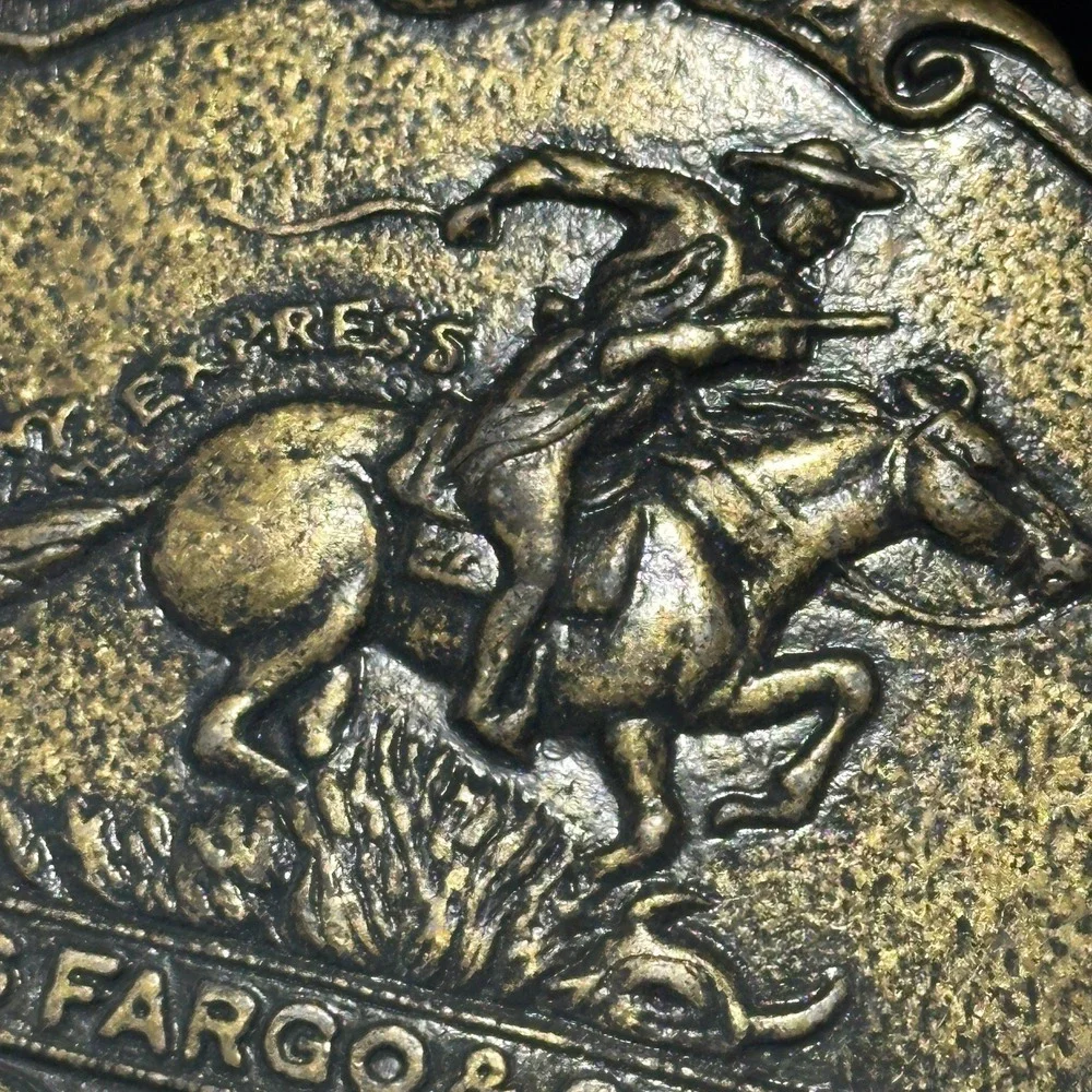 Vintage Wells Fargo Pony Express Belt Buckle 1852 Cowboy Horse Western Brass